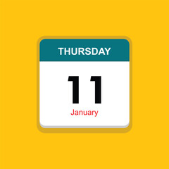 january 11 thursday icon with yellow background, calender icon