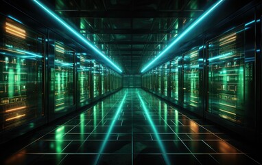 Interior of Futuristic Data Center with Real Shadows