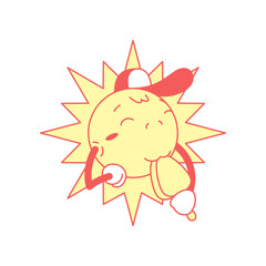 Cheerful sun teenager eating ice cream cartoon character retro 30s animation style icon vector flat