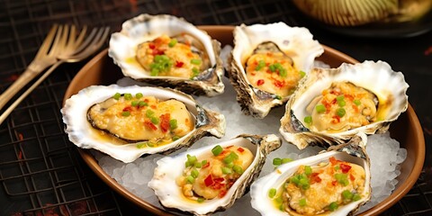 AI Generated. AI Generative. Luxury restaurant sea food oysters mollusk food. Graphic Art