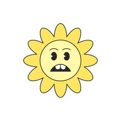 Upset flower face sad cartoon character comic mascot retro 30s animation style icon vector flat