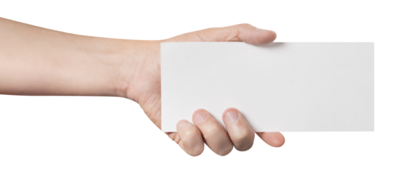 Male hand holding a blank sheet of paper (ticket, flyer, invitation, coupon, banknote, etc.), cut out