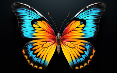Tropical butterflies isolated on a black background.