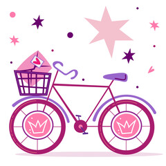 pink princess bike in barbie style vector picture