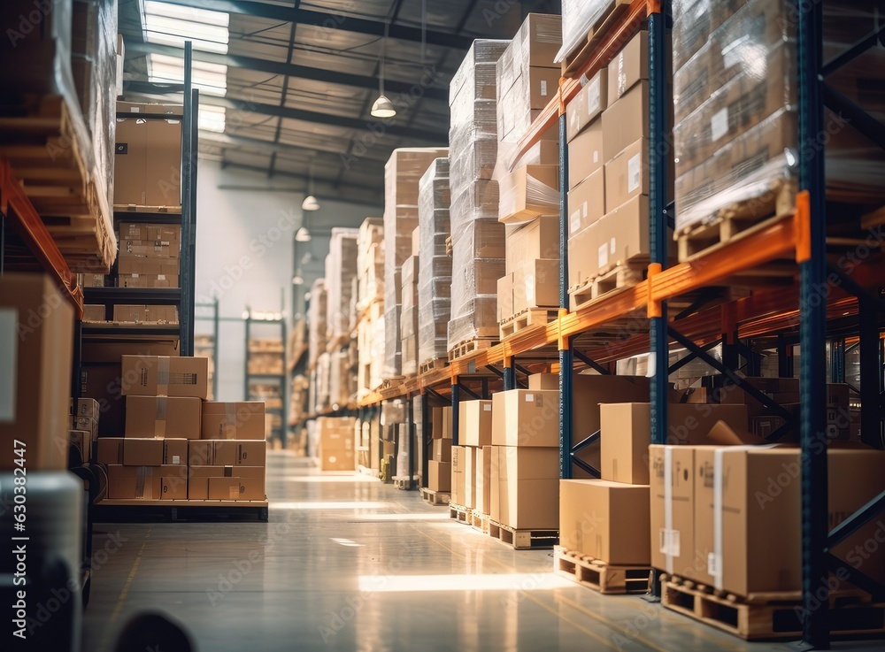 Poster large inventory. warehouse goods stock for logistic shipping banner background. created with generat