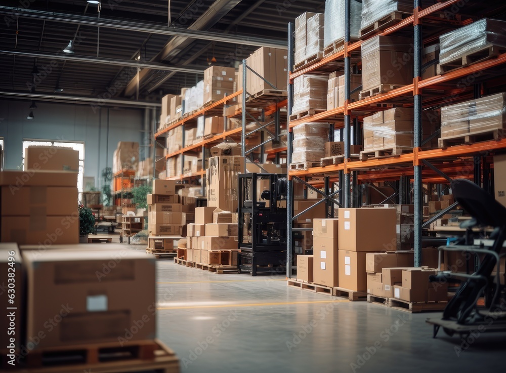 Poster large inventory. warehouse goods stock for logistic shipping banner background. created with generat
