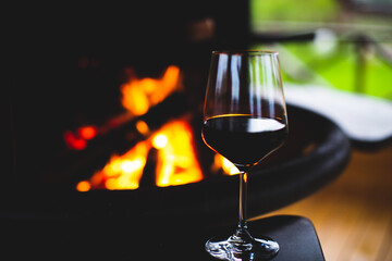 Wine glass with fire background