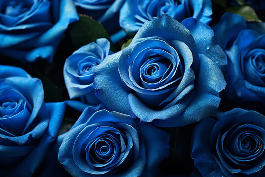 A Captivating Display of Gorgeous Blue Rose Blossoms - AI generated