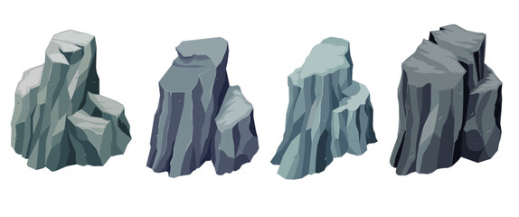 Set of Cliff Stone Isometric Drawing Design