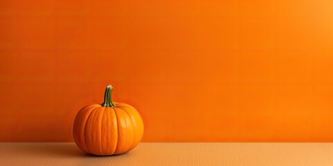 AI Generated. AI Generative. Orange pumpkin at wall mock up background decoration. Halloween thanksgiving holiday america. Graphic Art