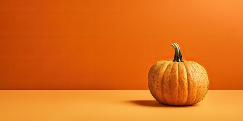AI Generated. AI Generative. Orange pumpkin at wall mock up background decoration. Halloween thanksgiving holiday america. Can be used for promotion store