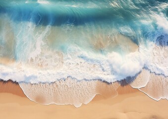 Obraz premium Coastal Paradise: An Aerial View of a Perfect Beach, with Crystal Clear Water and Graceful Waves. Generative Ai