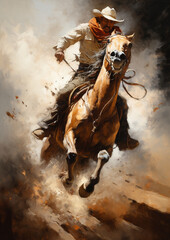 cowboy riding a galloping horse 