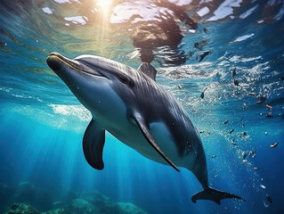Obraz premium Dolphins in their Natural Habitat, Wildlife Photography, Generative AI