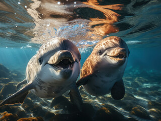 Fototapeta premium Dolphins in their Natural Habitat, Wildlife Photography, Generative AI
