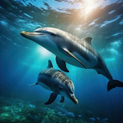 Obraz premium Dolphins in their Natural Habitat, Wildlife Photography, Generative AI