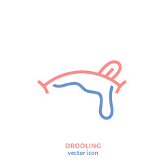 Drooling linear icon, pictogram, symbol. Excessive salivation problem. - obrazy, fototapety, plakaty