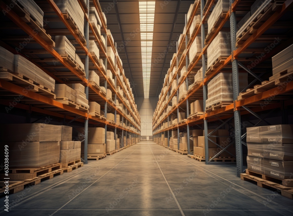 Poster large inventory. warehouse goods stock for logistic shipping banner background. created with generat