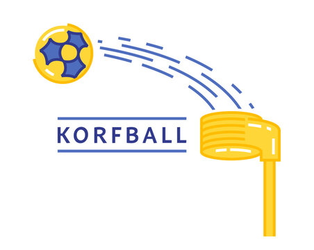 Korfball sport logotype. Editable vector in blue and yellow colors