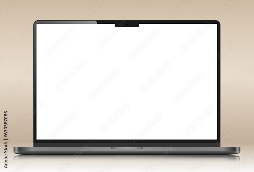 Poster the layout of a modern laptop with reflection on a beige gradient background. a realistic laptop wit