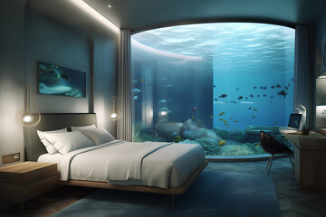 Underwater Hotel Room in an Oceanic Paradise