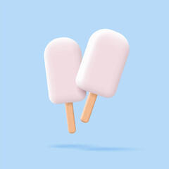 White ice cream on a stick, with white chocolate glaze 3d. Concept of selling and enjoying cold refreshing ice cream on warm summer sunny days.