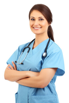 Female Nurse Crossed Arms Isolated on Transparent Background
