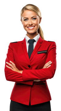 Flight Attendant Stewardess Crossed Arms Isolated on Transparent Background
