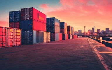 Ship to shore crane loading a container ship. Created with Generative AI technology.