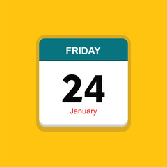 january 24 friday icon with yellow background, calender icon