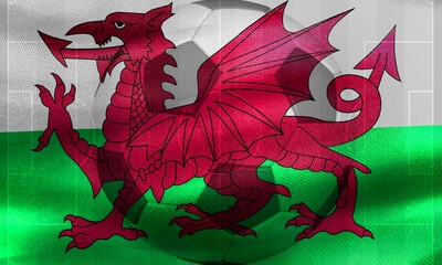 Flag of Wales with a soccer ball.