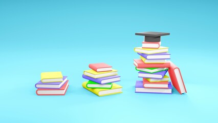 3d educational book and graduation cap, graduation,  a stack of books