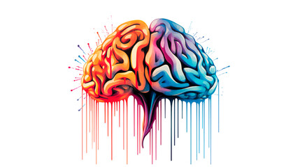 brain with colorful lines White Background