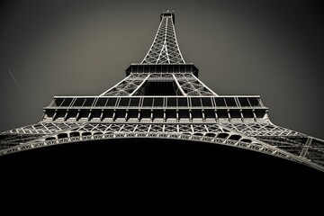 A grayscale view of the beautiful Eiffel Tower in France