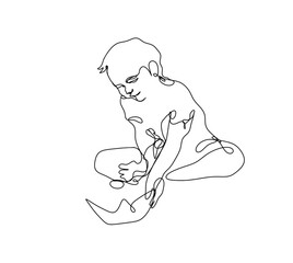 line art silhouette of children playing paper boat on white background