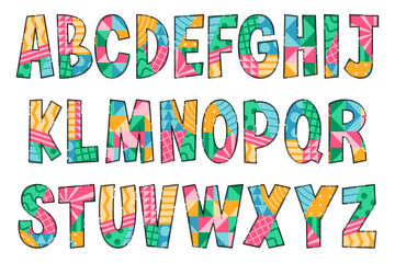 Handcrafted Multicolor Geometric Letters. Color Creative Art Typographic Design