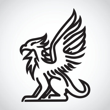 Multipurpose Outline Monster Griffin Silhouette Icon Logo. Black And Isolated On White Background. Griffin Tattoo, Sticker. Vector Illustration.