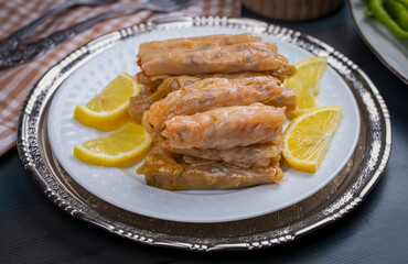 Lahana Sarma - Lahana sarmasi, Turkish traditional food,a boiled cabbage leaf that is formed into a roll with a stuffing of rice