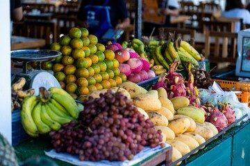 Array of fresh fruits at a day market in Koh Lipe, Thailand