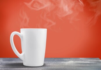 Cup of morning hot aroma coffee on desk