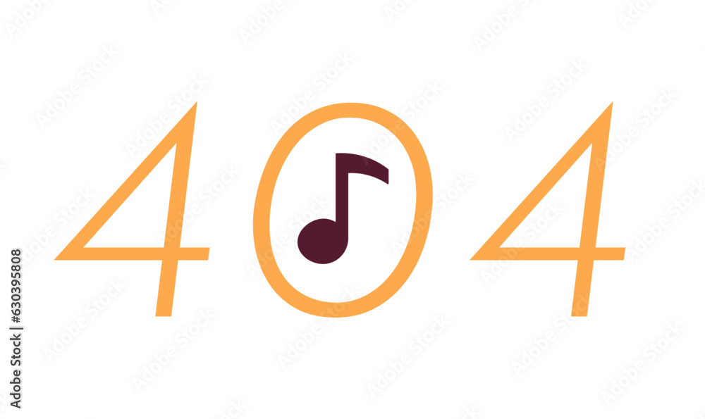 Poster musical note error 404 flash message. create music. empty state ui design. page not found popup cart