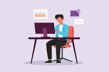 Freelancer working from home or beach at relaxed pace, convenient workplace concept. Colored flat vector illustration isolated. 