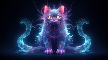 Naklejka premium Neon glowing cat