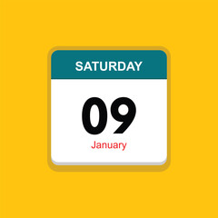 january 09 saturday icon with yellow background, calender icon