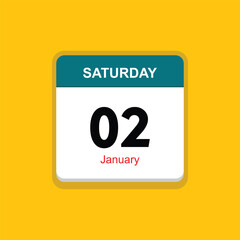 january 02 saturday icon with yellow background, calender icon