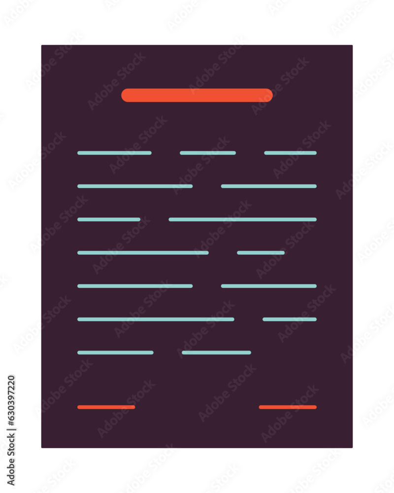 Poster document flat line color isolated vector object. paper with text. editable clip art image on white b