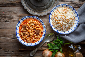 Turkish foods; dried bean, Beans with minced meat (kuru fasulye)