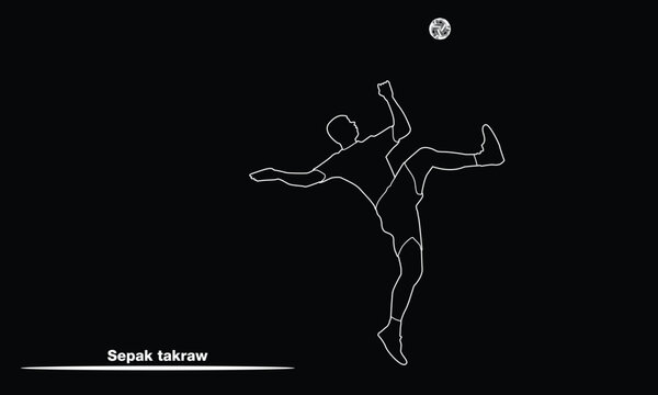 Vector, line drawing of a male sepak takraw player. sepak takraw player and football sport logo design icon vector illustration People playing traditional Asian sport Sepak Takraw.