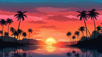 Fototapeta na wymiar coconut trees silhouette sunset on the beach