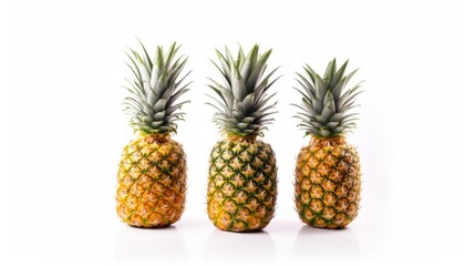 Three pineapples isolated on white background.